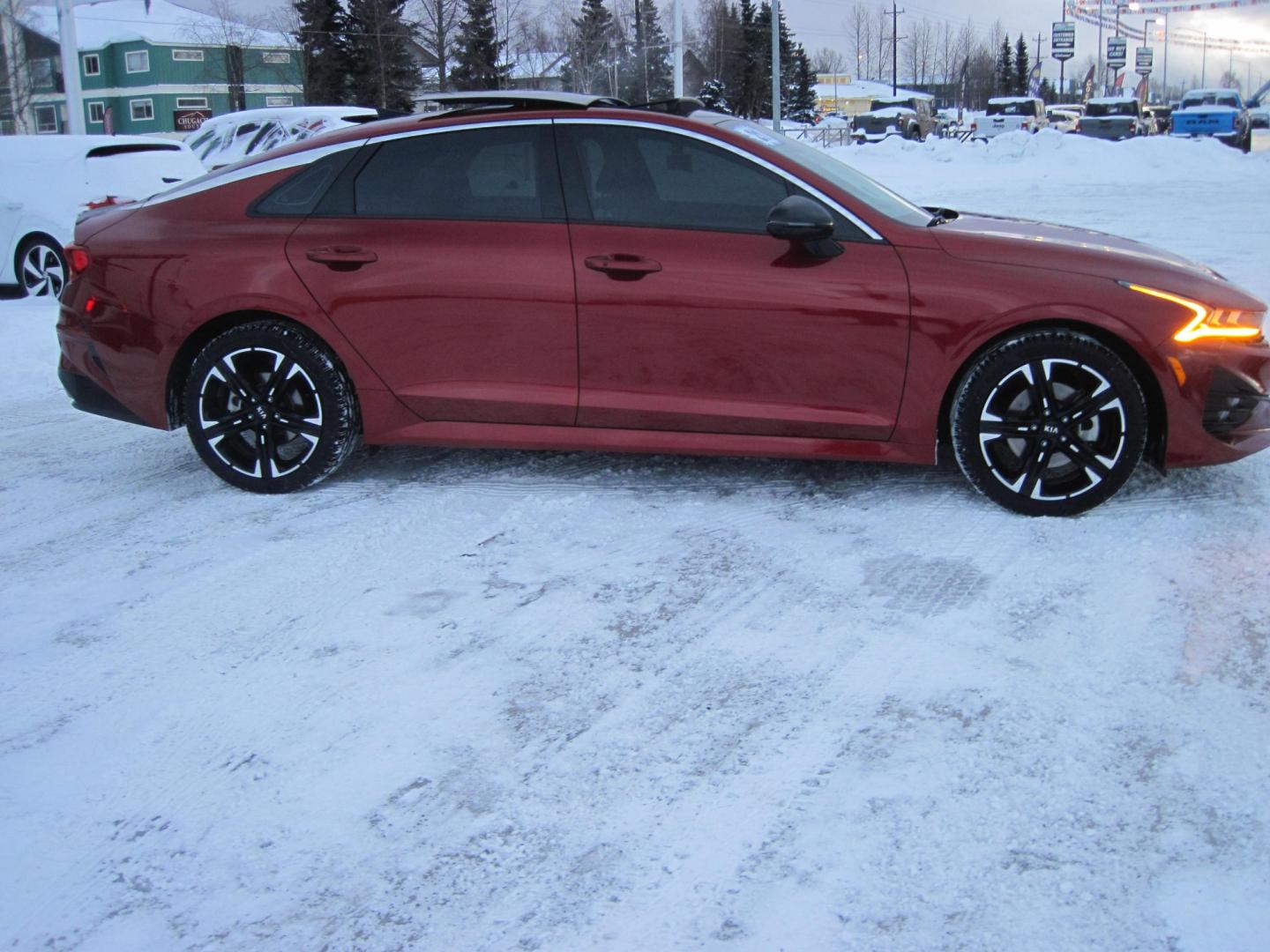 2021 red /black Kia K5 GT Line (5XXG64J22MG) , 6-Speed Automatic transmission, located at 9530 Old Seward Highway, Anchorage, AK, 99515, (907) 349-3343, 61.134140, -149.865570 - Photo#2